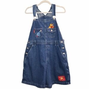 vintage Y2k Disney Winnie the Pooh denim bib overall shorts. Womens XL